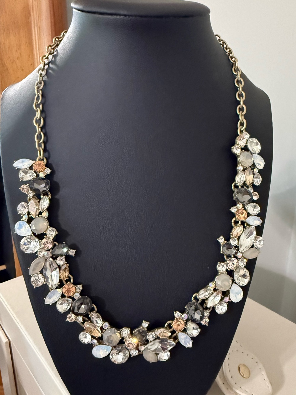 J Crew Crystal Cluster Statement Necklace in Clear, Gray and Champagne